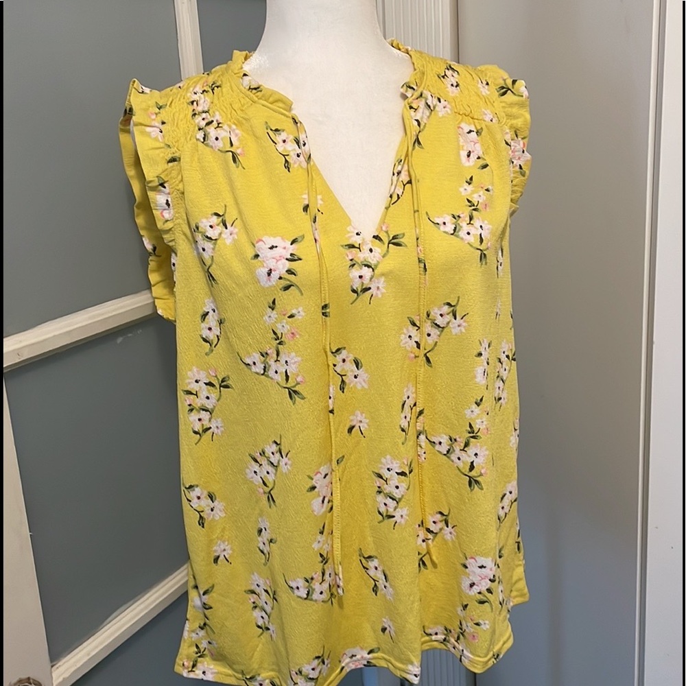 NWT Melloday yellow floral blouse size L